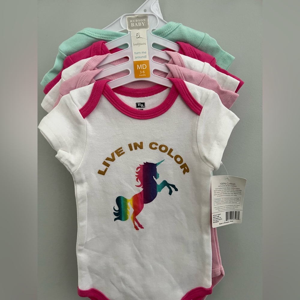 Brand New! Hudson Baby 5 Pack Baby Girls Bodysuits 3-6M